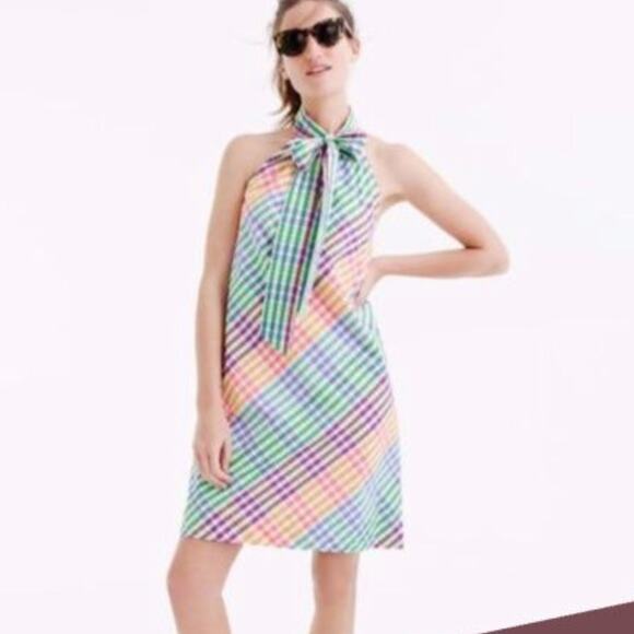 J. Crew Tie Neck Dress Multi Color Plaid sz 6 - Picture 3 of 11
